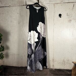 Black & white casual boho preppy floral long maxi dress‎ w/ pockets size S NWOT